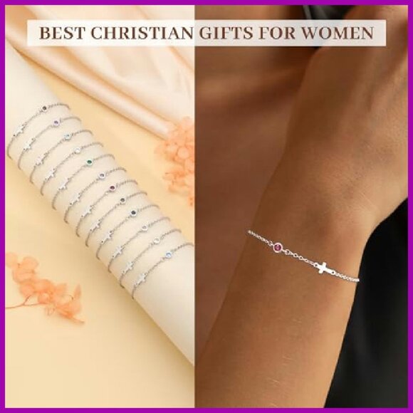 Adjustable Cross Birthstone Bracelet 14k Gold Plated Stainless Steel Link Chain - Picture 6 of 8